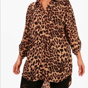 Plus Size Leopard Print Oversized Shirt